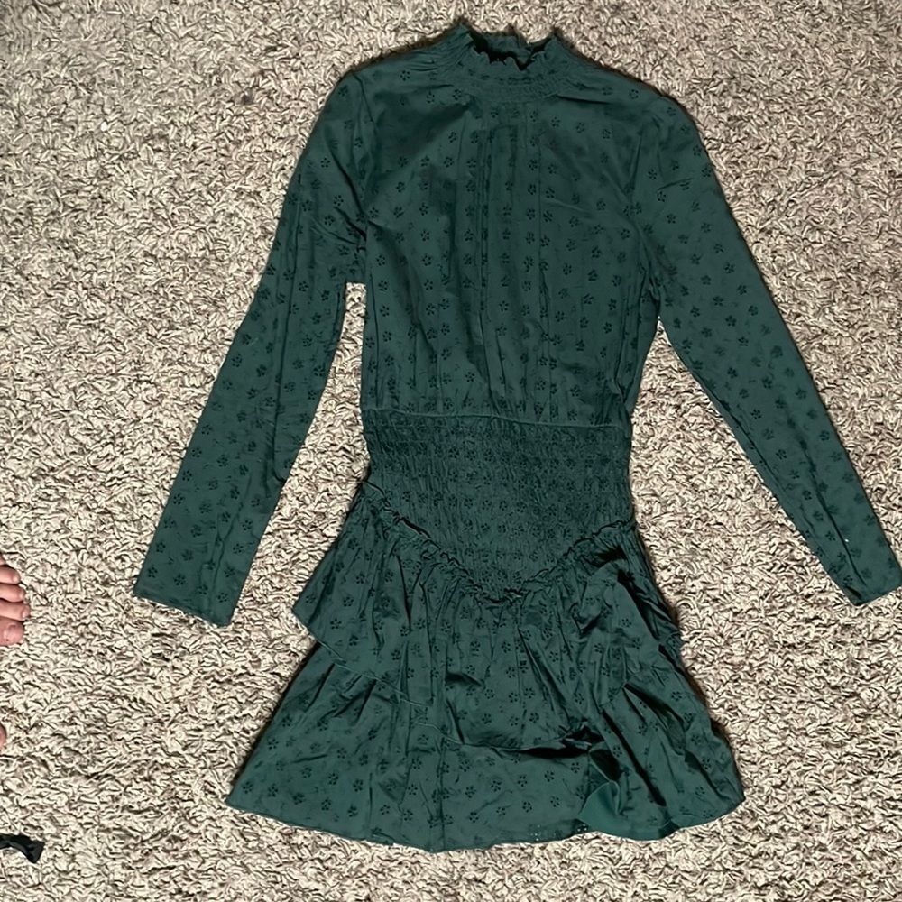 ASOS Dark Green High Neckline Longsleeve Vintage Style Dress Christmas Party